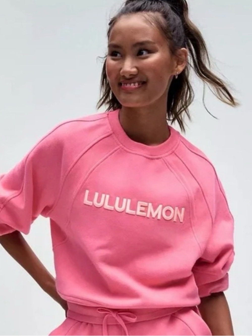 Lululemon Pink Logo Crewneck Crop Style Sweatshirt / Scuba pullover wordmark